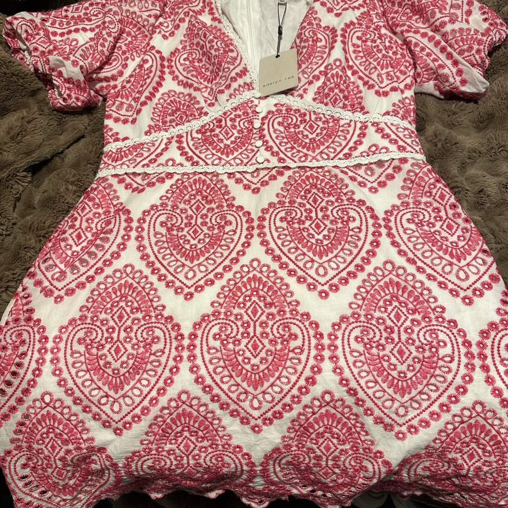 Adelyn Rae White and Pink Patterned Midi Dress